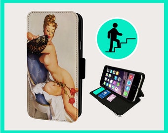 SEMI NAKED PIN Up - Flip phone case iPhone/Samsung Vegan Faux Leather