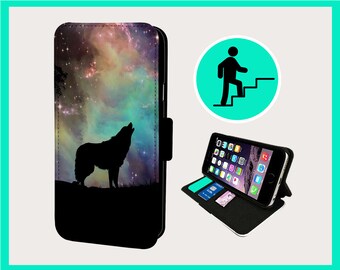 COSMIC HOWLING WOLF - Flip phone case iPhone/Samsung Vegan Faux Leather