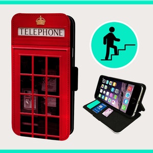 BRITISH TELEPHONE BOX Iconic - Flip-telefoonhoesje iPhone/Samsung Veganistisch kunstleer
