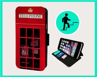 BRITISH TELEPHONE BOX Iconic - Étui pour téléphone à rabat pour iPhone/Samsung imitation cuir végétalien