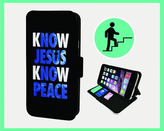 JESUS PEACE FAITH - Flip phone case iPhone/Samsung Vegan Faux Leather