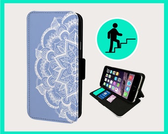 MANDALA FRESH BLUE - Flip phone case iPhone/Samsung Vegan Faux Leather