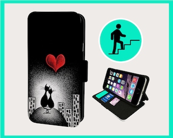 CAT CITY LOVERS - Flip phone case iPhone/Samsung Vegan Faux Leather