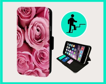 ROMANTIC PINK ROSES - Flip phone case iPhone/Samsung Vegan Faux Leather