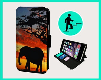 SUNSET ELEPHANT SILHOUTTE - Flip phone case iPhone/Samsung Vegan Faux Leather