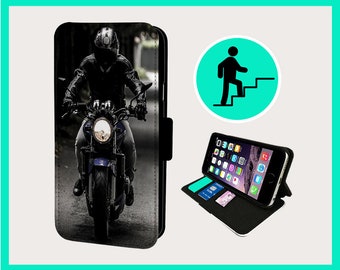 BIKER LONE RIDER  - Flip phone case iPhone/Samsung Vegan Faux Leather