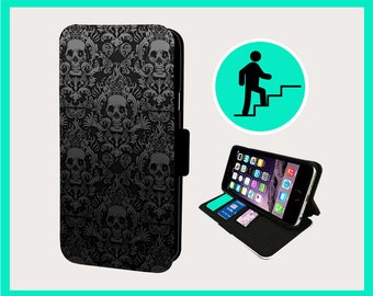 VICTORIAN DAMASK SKULLS  - Flip phone case iPhone/Samsung Vegan Faux Leather