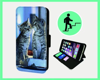 KISSING KITTENS ADORABLE - Flip phone case iPhone/Samsung Vegan Faux Leather