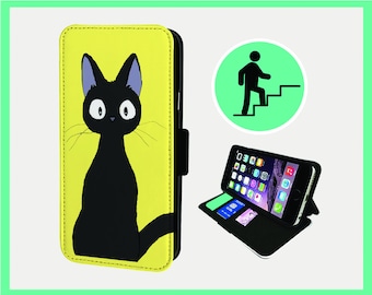 STARTLED BLACK CAT  - Flip phone case iPhone/Samsung Vegan Faux Leather