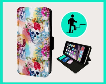 SKULL FLORAL TRIPPY  - Flip phone case iPhone/Samsung Vegan Faux Leather