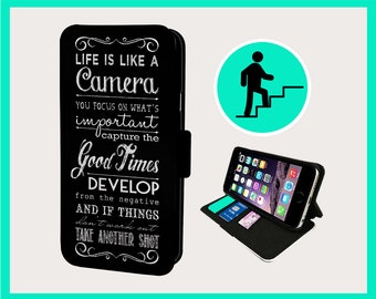 LIFE CAMERA QUOTE - Flip phone case iPhone/Samsung Vegan Faux Leather