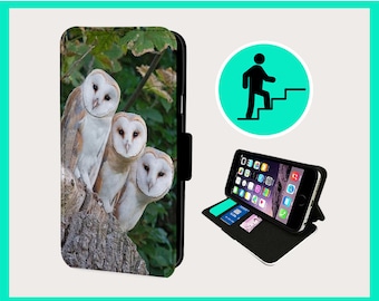 BARN OWL TRIO - Flip phone case iPhone/Samsung Vegan Faux Leather