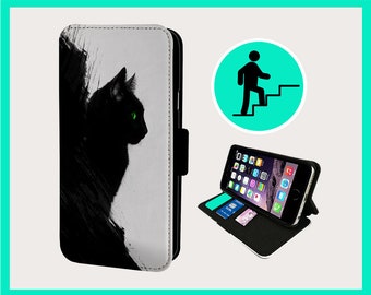 BLACK CAT PORTRAIT - Flip phone case iPhone/Samsung Vegan Faux Leather