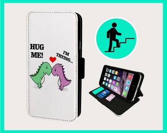 DINOSAURS HUG ME - Flip phone case iPhone/Samsung Vegan Faux Leather