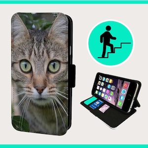 GATO HERMOSO - Funda tipo libro para iPhone/Samsung de piel sintética vegana