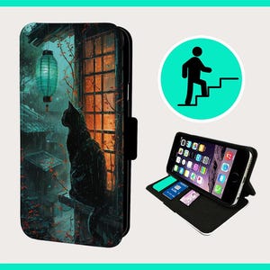 JAPANSE BLACK CAT: telefoonhoesje iPhone/Samsung veganistisch kunstleer
