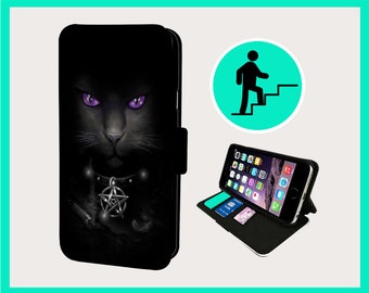 BLACK CAT Witch MANIPULATION - Flip phone case iPhone/Samsung Vegan Faux Leather