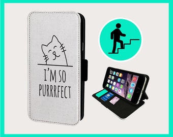 PURRFECT CAT LADY - Flip phone case iPhone/Samsung Vegan Faux Leather
