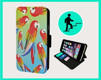 PARROT TROPICAL FEATHERS - Flip phone case iPhone/Samsung Vegan Faux Leather