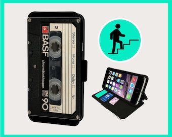 RETRO TAPE 1980S CASSETTE - Étui à rabat pour iPhone/Samsung imitation cuir végétalien