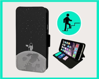 SPACE MOON MAN - Funda para teléfono con tapa iPhone/Samsung Vegan Faux Leather