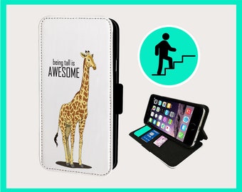 TALL GIRAFFE POSTIVITY - Flip phone case iPhone/Samsung Vegan Faux Leather