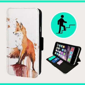 PLAYFUL FOX ART - Étui à rabat pour iPhone/Samsung imitation cuir végétalien