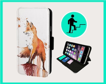 PLAYFUL FOX ART - Flip phone case iPhone/Samsung Vegan Faux Leather