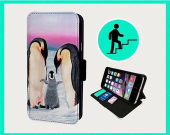 EMPEROR PENGUIN TRIO - Étui à rabat pour iPhone/Samsung imitation cuir végétalien