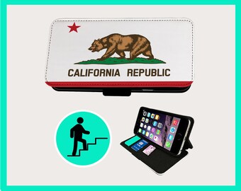 BANDIERA DELLA CALIFORNIA USA - Custodia per cellulare iPhone/Samsung Vegan Ecopelle