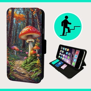 マジカルマッシュルームフォレスト - iPhone/Samsung フリップフォンケース ビーガンフェイクレザー