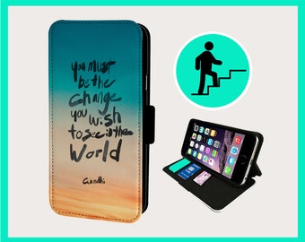 GHANDI POSITIVE QUOTE - Flip phone case iPhone/Samsung Vegan Faux Leather