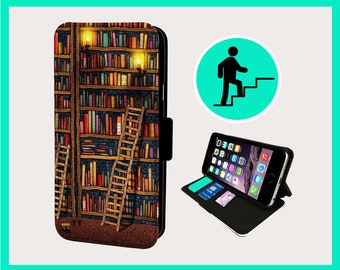 BOOKSHELVES COSY INTELLIGENCE - Flip phone case iPhone/Samsung Vegan Faux Leather