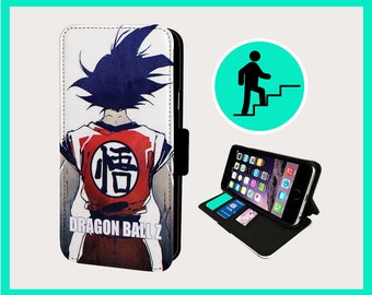 ANIME JAPANESE GOKU - Étui à rabat pour iPhone/Samsung imitation cuir végétalien