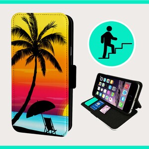 RETRO SUNSET BEACH - Funda plegable para iPhone/Samsung de piel sintética vegana