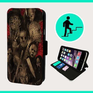 HORROR MOVIE CHARACTERS - Étui à rabat pour iPhone/Samsung imitation cuir végétalien