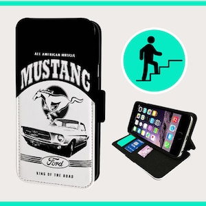 RETRO MUSTANG CAR - Custodia a libro per iPhone/Samsung in similpelle vegana