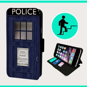 TARDIS POLICE BOX Travels - Funda plegable para iPhone/Samsung de piel sintética vegana