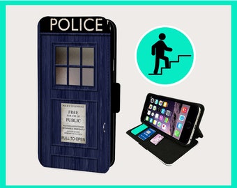 TARDIS POLICE BOX Travels - Flip phone case iPhone/Samsung Vegan Faux Leather