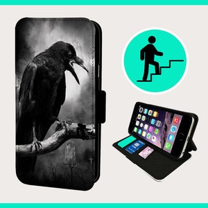 GOTHIC CROW GRAVEYARD - Flip-telefoonhoesje iPhone/Samsung veganistisch kunstleer