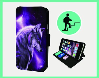 PURPLE WOLF NEBULA - Flip phone case iPhone/Samsung Vegan Faux Leather