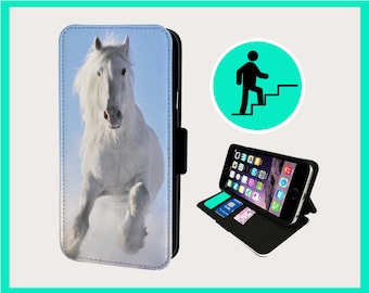 SNOW HORSE GALLOPING - Flip phone case iPhone/Samsung Vegan Faux Leather