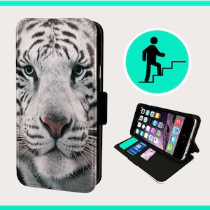 VIT TIGERPORTRÄTT - Flip-mobilskal iPhone/Samsung Veganskt konstläder