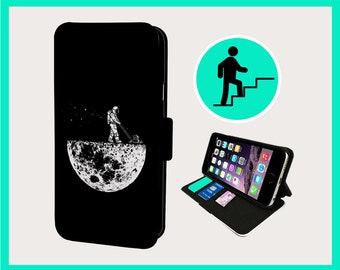 WALKING ON MOON - Flip phone case iPhone/Samsung Vegan Faux Leather