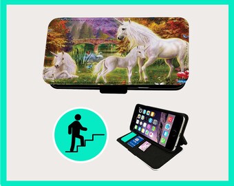 UNICORNS FANTASY ENCHANTING - Flip Tasche iPhone/Samsung Vegan Kunstleder