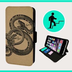 ARTE DE SERPIENTE VINTAGE - Funda plegable para iPhone/Samsung de piel sintética vegana