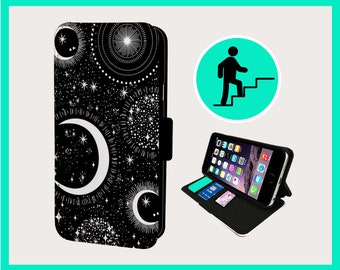 MOON STARS MANIFESTATION - Custodia flip per telefono iPhone/Samsung Vegan Ecopelle