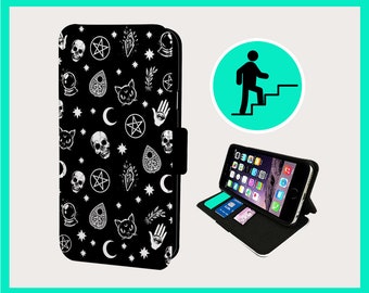 GOTH CATS MOON Wicca - Flip phone case iPhone/Samsung Vegan Faux Leather