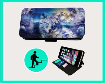 WOLF TRIPPY ENERGY - Flip-Handyhülle iPhone/Samsung aus veganem Kunstleder