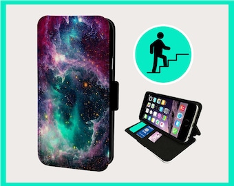 SPACE SKY NEBULA - Étui à rabat pour iPhone/Samsung imitation cuir végétalien